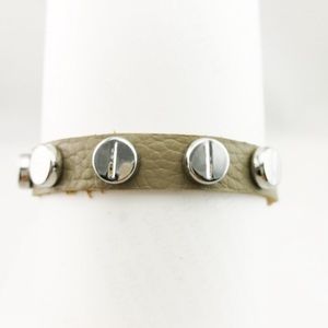 Taupe Gray Genuine Leather Silver Stud Bracelet